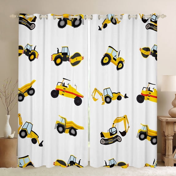 Erosebridal Cartoon Car Curtains 42x63 inch,Machinery Truck Blackout Curtains,Construction Site Car Vehicle Curtains & Drapes,Excavators Crane Machine Window Curtains for Living Room,Yellow