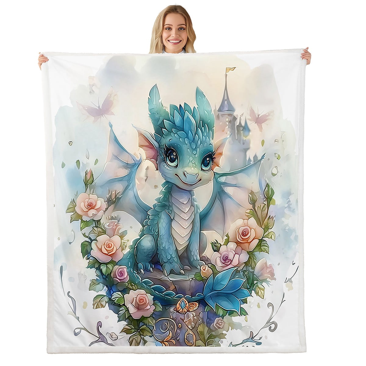 GNEW Galaxy Dragon Throw Blanket | Cute Kawaii Dragon Print Blanket For Kids, Teens, Adults