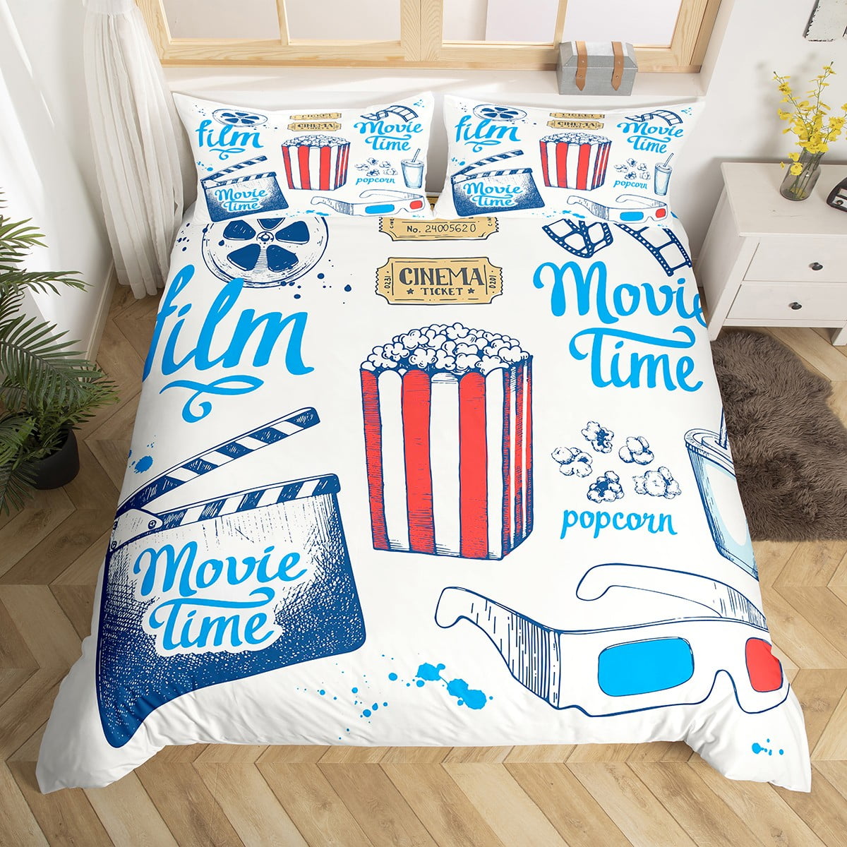 YST Boys Cinema Popcorn Bedding Set Twin Movie Theater Kids Duvet Cover