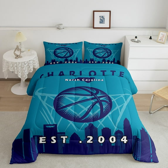 Erosebridal Comforter Full Basketball Bedding Set Teens,Basketball City Bedding Comforter Sets,Basketball Fan Gift Duvet Insert with 2 Pillowcases,Charlotte
