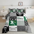 thumbnail image 1 of Comforter Set, Lacrosse Bedding Queen,Geometric Strped Patchwork Bedding Comforter Set for Teens,Green Black White Lacrosse Stick Duvet Insert with 2 Pillowcases, 1 of 6