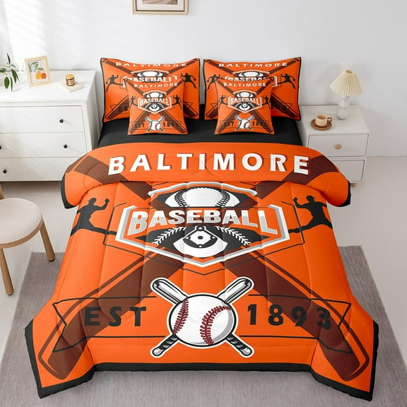 Comforters Twin Size Set with Sheets Baseball - 7 Pieces Bed in a Bag Twin Baseball Player Beddding Sets with Comforter, Sheets, Pillowcases & Shams,Baltimore
