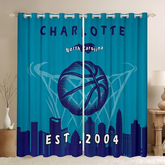 Curtains 42x63 inch Basketball 30%-50% Blackout Curtains Teens,Basketball City Curtains Drapes,Basketball Fan Gift Window Curtains 2 Panels for Bedroom,Charlotte