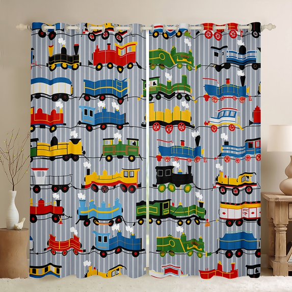 Curtains & Drapes Train Curtains For Bedroom,Colorful Steam Engine Truck 30%-50% Blackout Curtains Train Transportation Window Curtains 42"Wx63"L,2 Panels