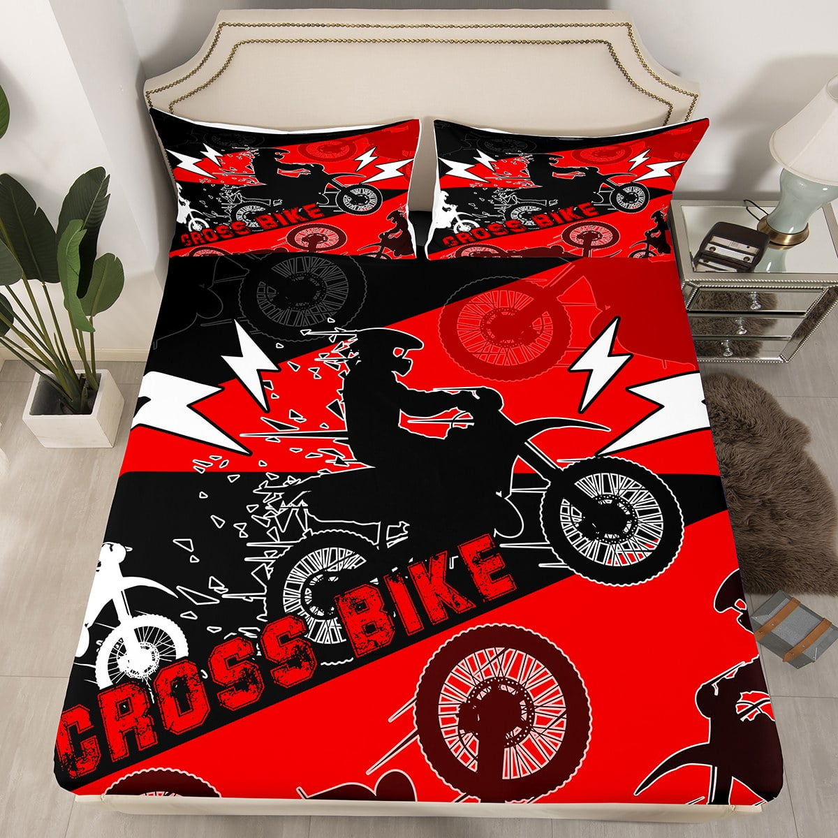 YST Boys Dirt Bike Bed Sheets Queen Kids Motocross Fitted Sheet