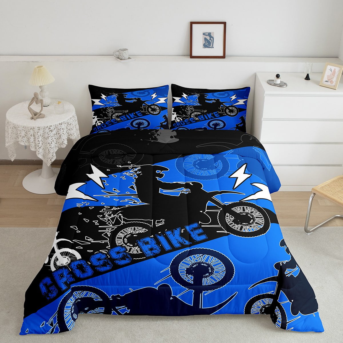 YST Boys Dirt Bike Comforter Set Queen Kids Motocross Bedding Set Dirtbike Bedroom Decor for ...