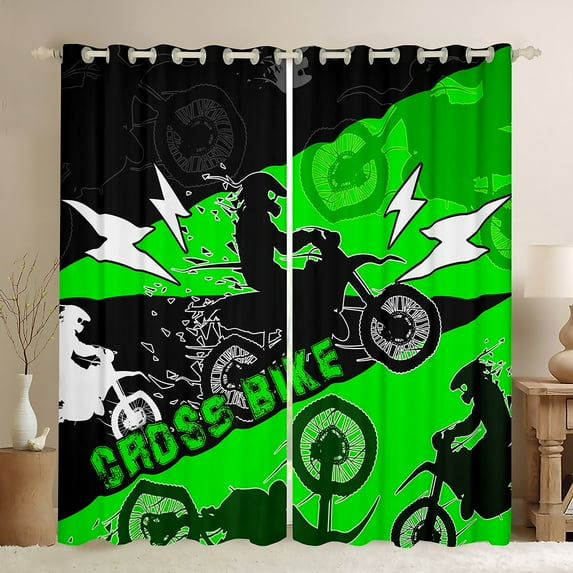 Erosebridal Dirt Bike Curtains & Drapes Motocross Blackout Curtains Dirtbike Bedroom Decor,Rider Motorcycle Window Curtains Cool Sports Window Treatments,Green Black