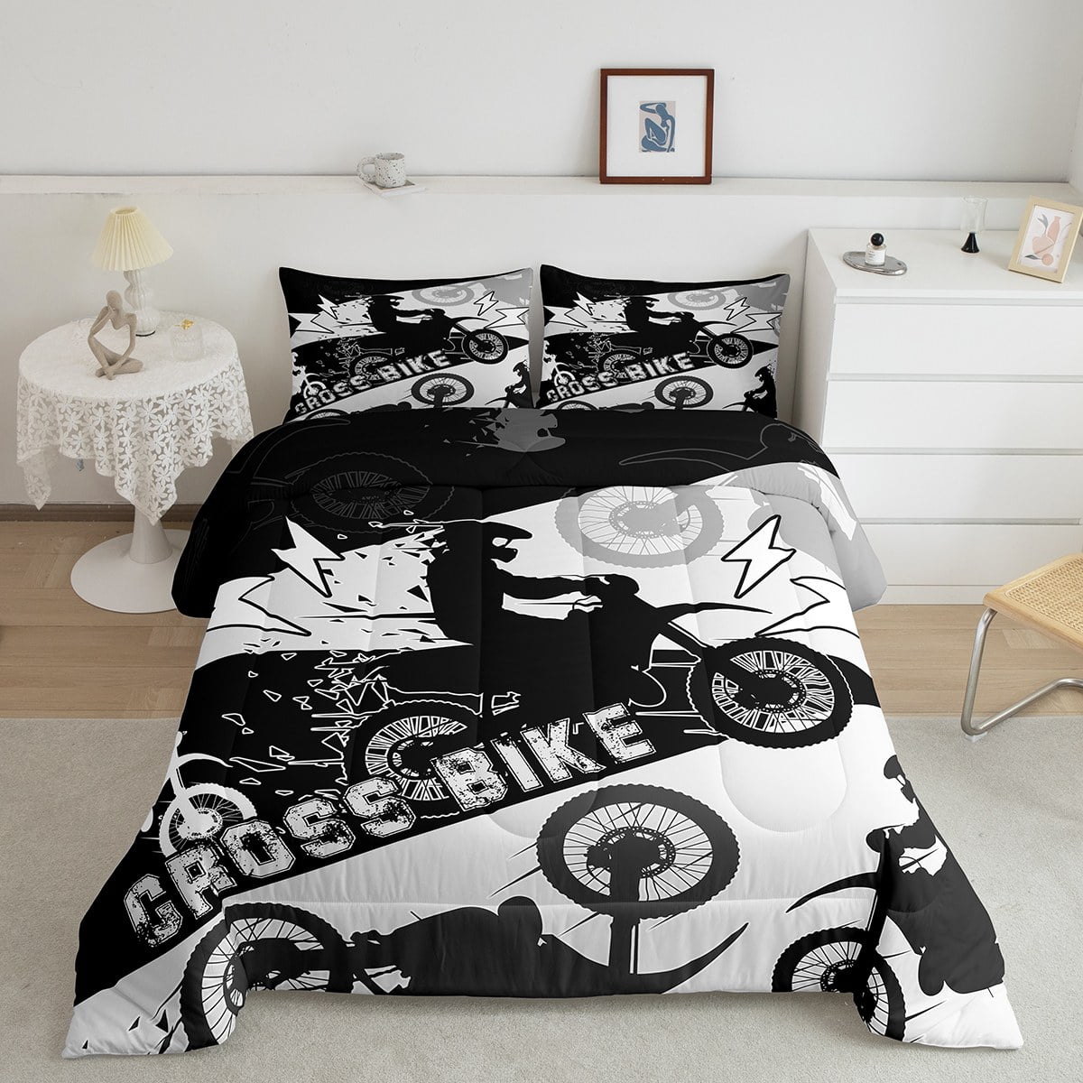 YST Boys Dirt Bike Full Size Comforter Set Dirtbike Bedding Set Motocross Bedroom Decor for Boys ...