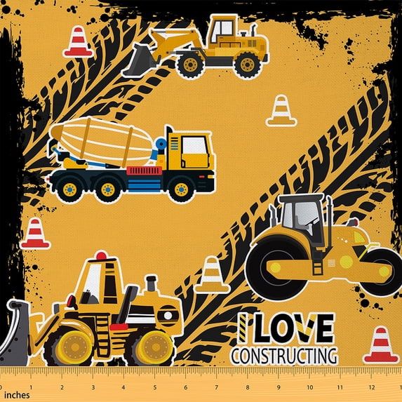 Erosebridal Excavator Upholstery Fabric by the Yard,Tractors Decorative Fabric,Equipment Truck Outdoor Fabric,Construction Vehicles Quilting Fabric for Sewing DIY Upholstery,1 Yard,Yellow