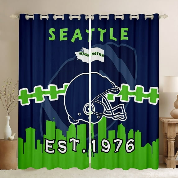 Erosebridal Football Curtains,American Football Blackout Curtains 38x54 inch Rugby Lovers Curtains Drapes Ball Game Window Curtains 2 Panels for Football Fan,Blue Green,(Seattle)