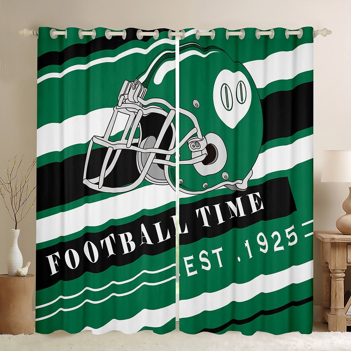 YST Boys Football Curtains for Football Lovers,American Football Darkening Curtains,Green White