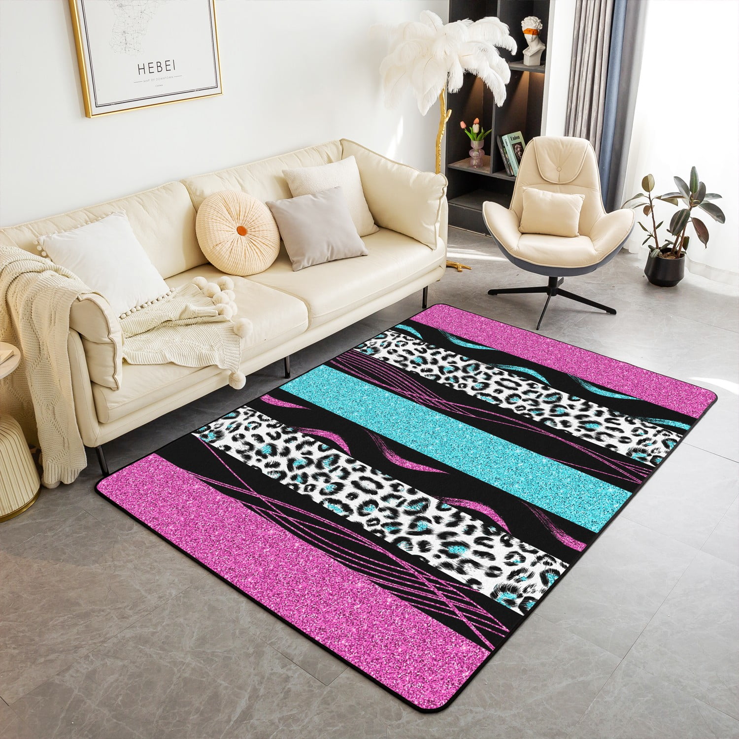 YST Boys Leopard Print Area Rug for Living Room,Safari Cheetah Carpet