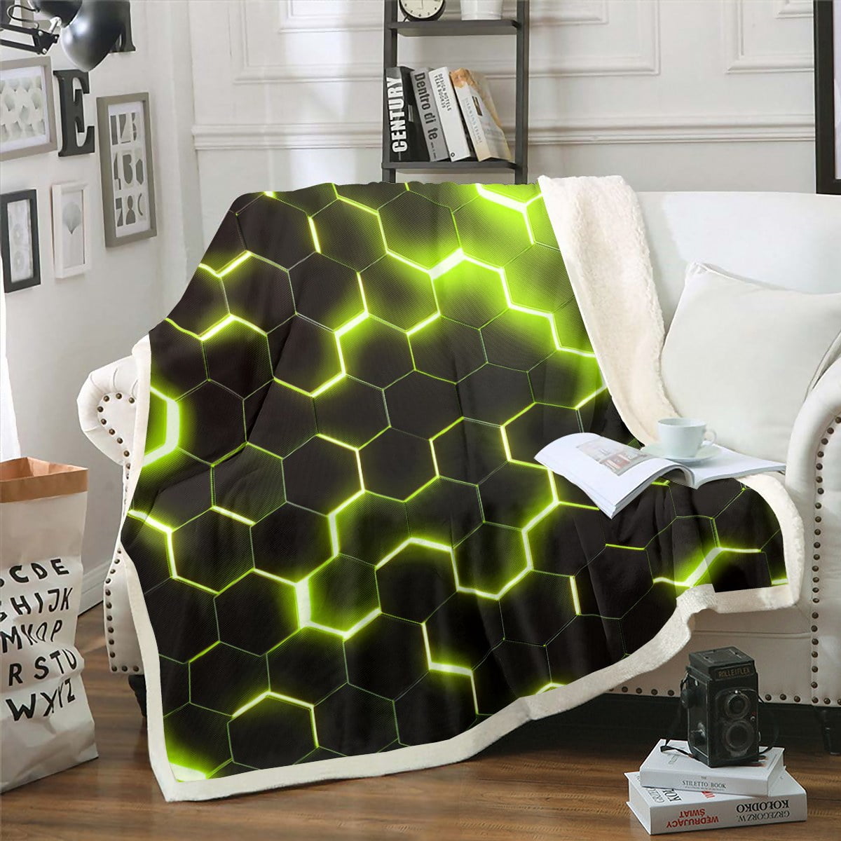 YST Boys Neon Green Black Throw Blanket Twin 60"X80" Geometric Ombre ...