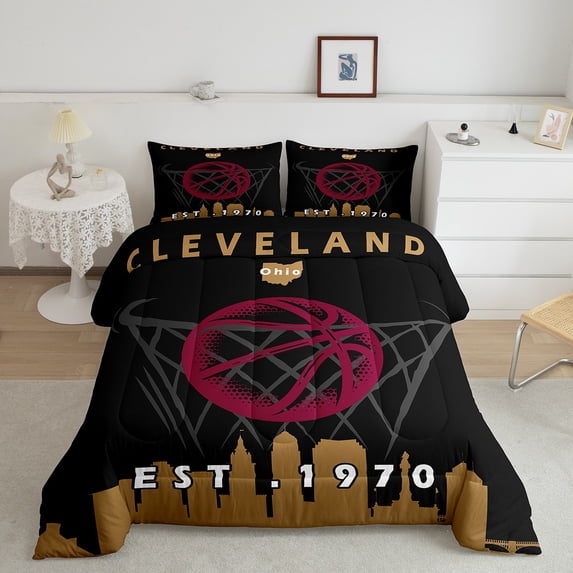 Erosebridal Queen Bedding Sets Basketball,Basketball Comforter Teens,Basketball Player Bedding Comforter Sets,Sports Duvet Insert with 2 Pillowcases,Cleveland