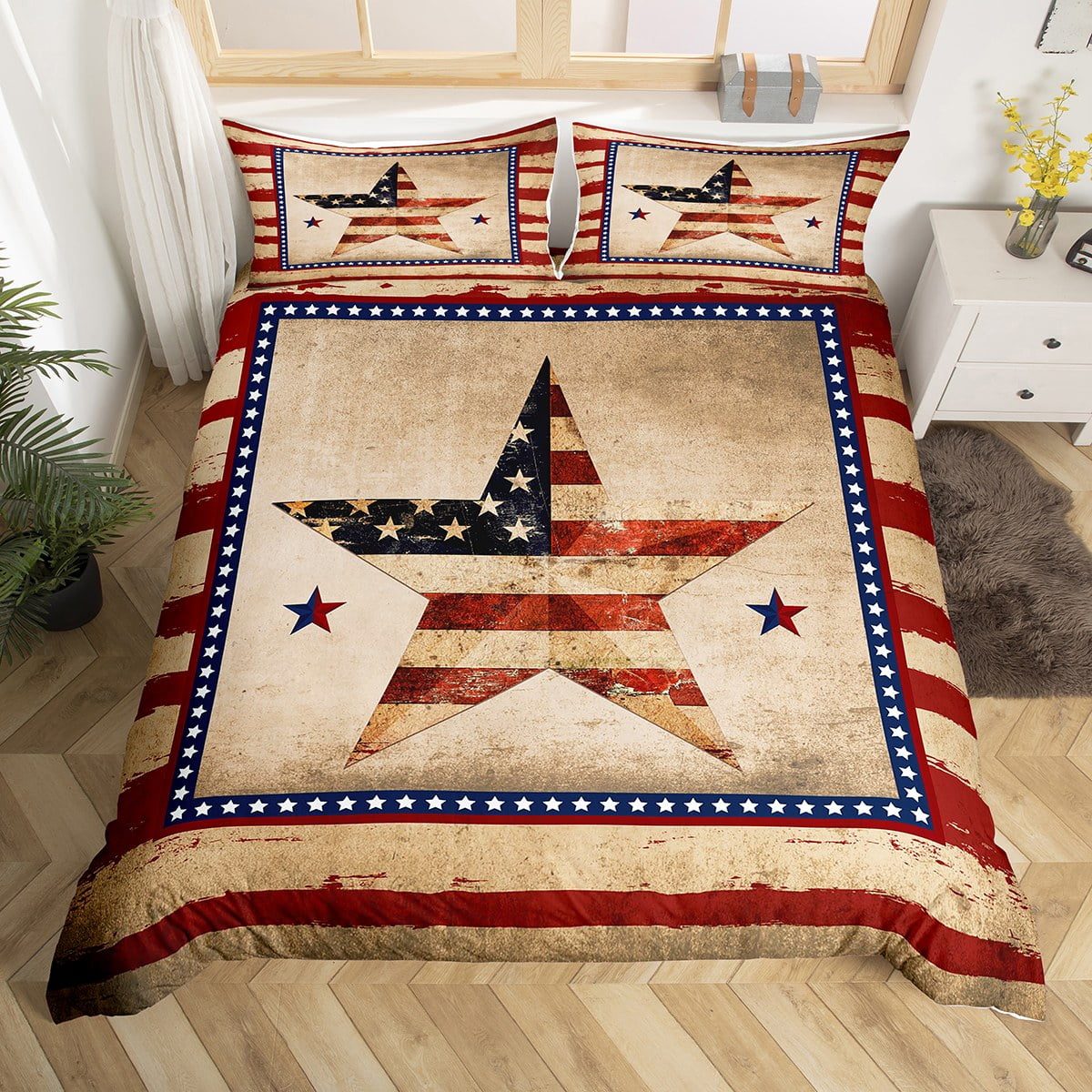 YST Boys Queen Size Bedding Sets American Flag Comforter Cover,USA