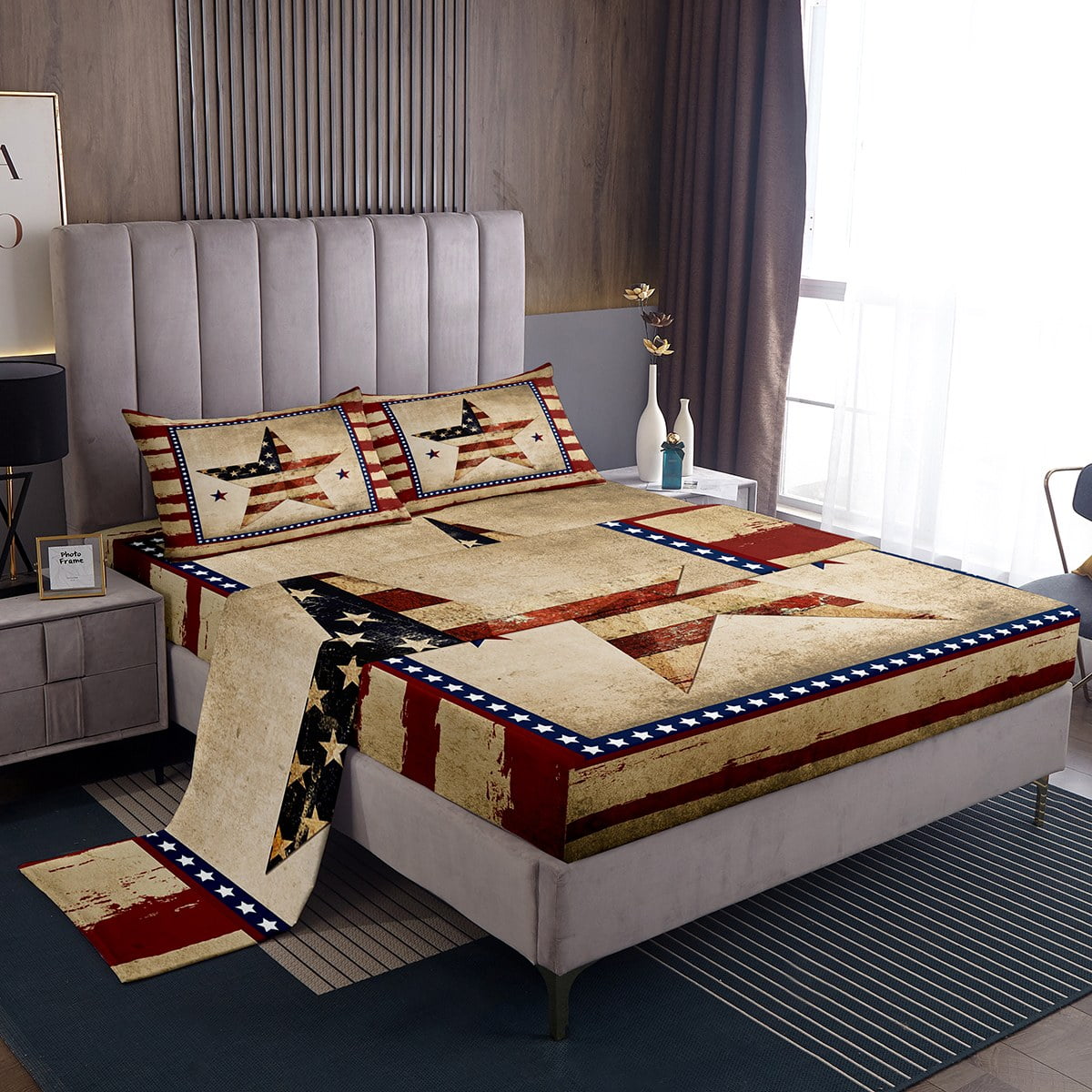 YST Boys Queen Size Sheets American Flag Sheet Set,USA Federations