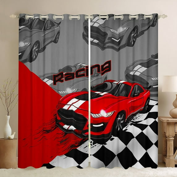 Erosebridal Race Car Blackout Curtains Race Sports Car Curtains Extreme Sports Curtains & Drapes, Car Sports Racing Plaid Window Curtains, Red, 52''Wx63''L