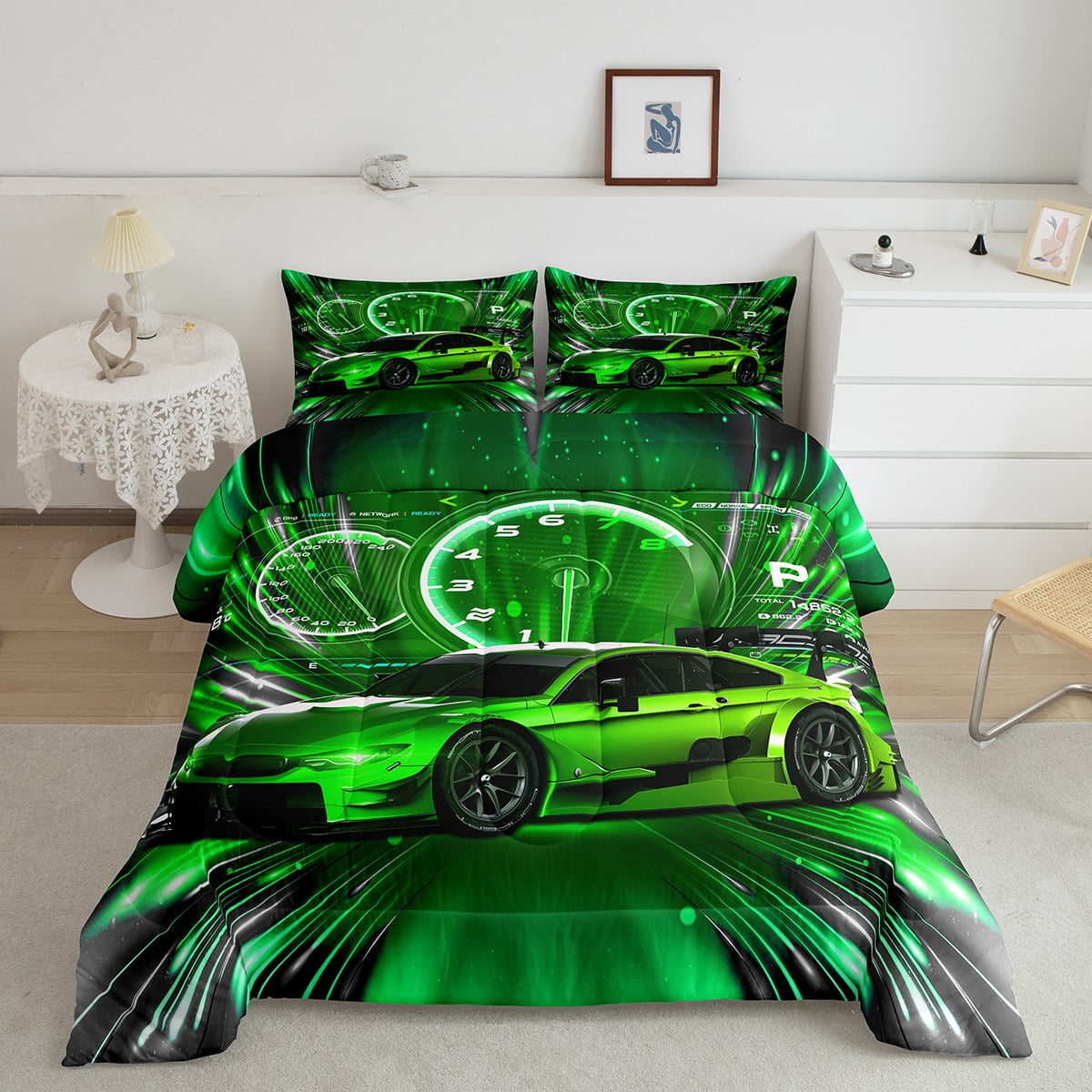 YST Boys Race Car Full Size Comforter Set,Kids Cool Sports Racing Car