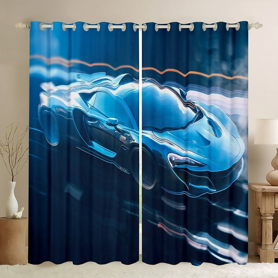 Racing Car 30%-50% Blackout Curtains for Teens Youth Men Sports Car Curtains & Drapes,Speed Race Car Curtains Blue 30%-50% Black out Curtains,Extreme Sports Theme Window Drapes Car Decor