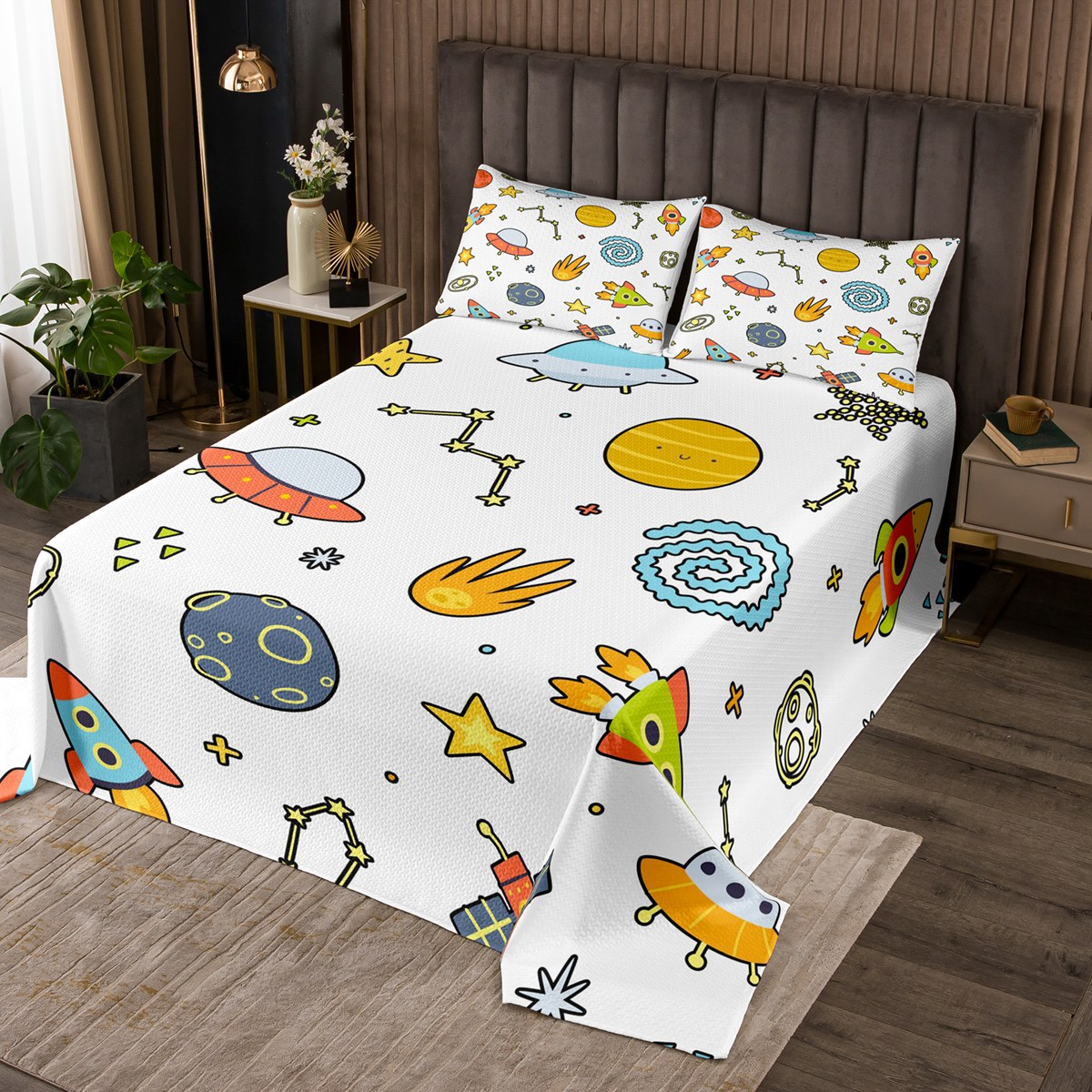 Erosebridal Rocket Ship Quilt Set Queen Outer Space Bedspread Cartoon ...