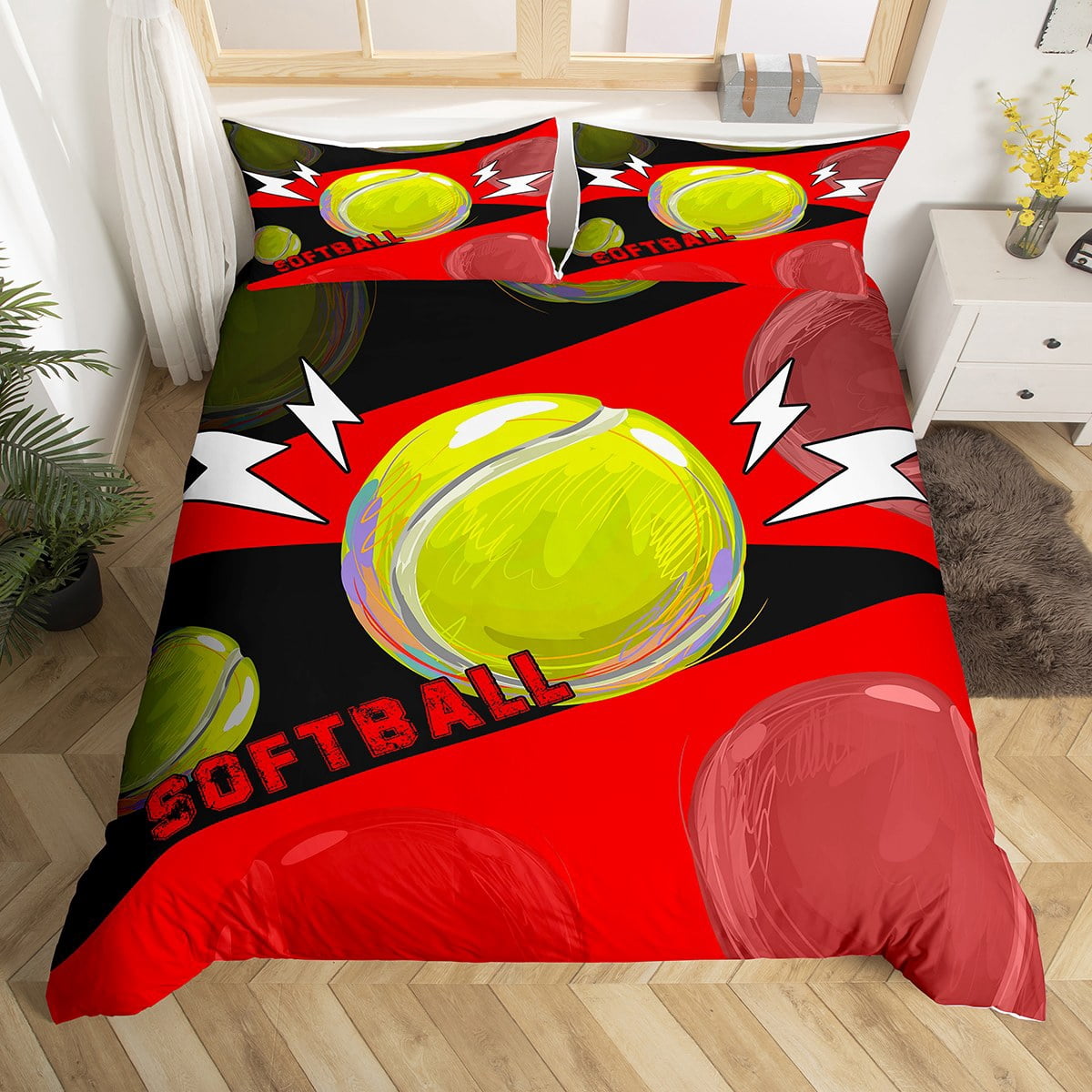 YST Boys Softball Duvet Cover Full Size Kids Girls Softball Bedding Set ...