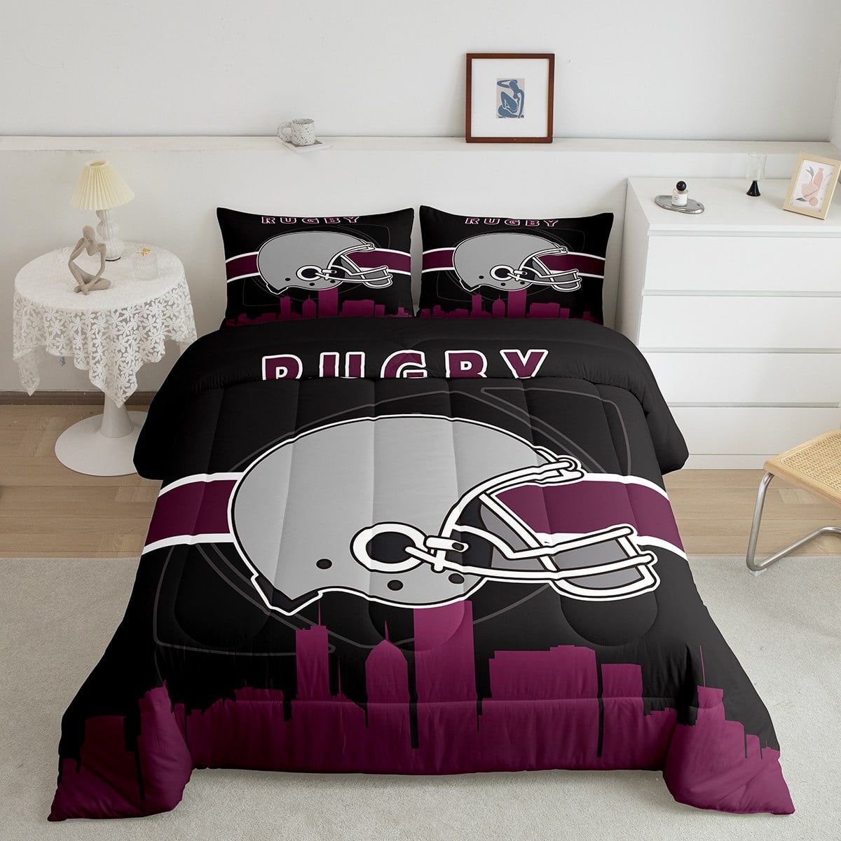 YST Boys Sport Bedding Set Queen Football Soccer Comforter Set for Kids