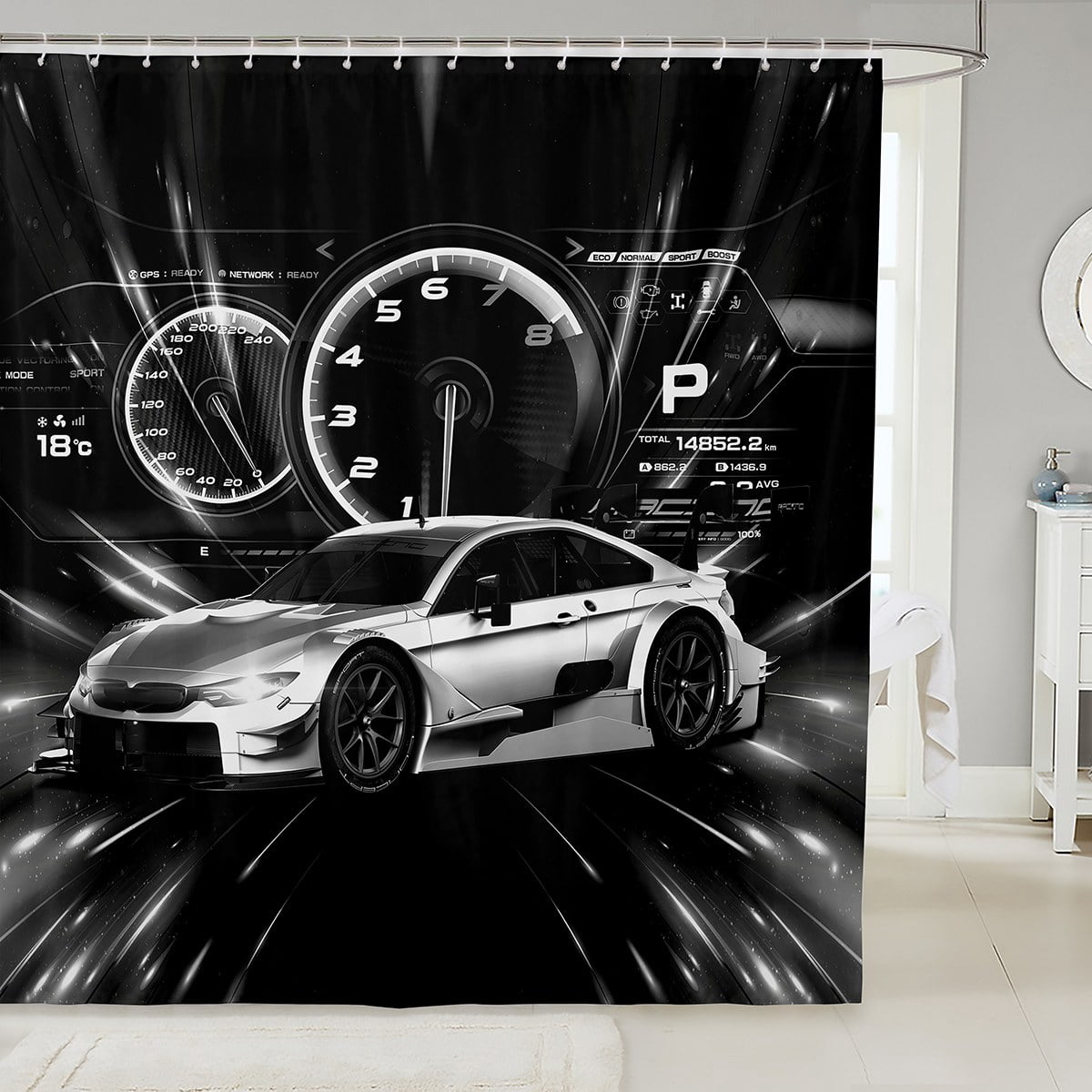 YST Boys Sports Car Bathroom Shower Curtain Sets Cools Speed Automobile