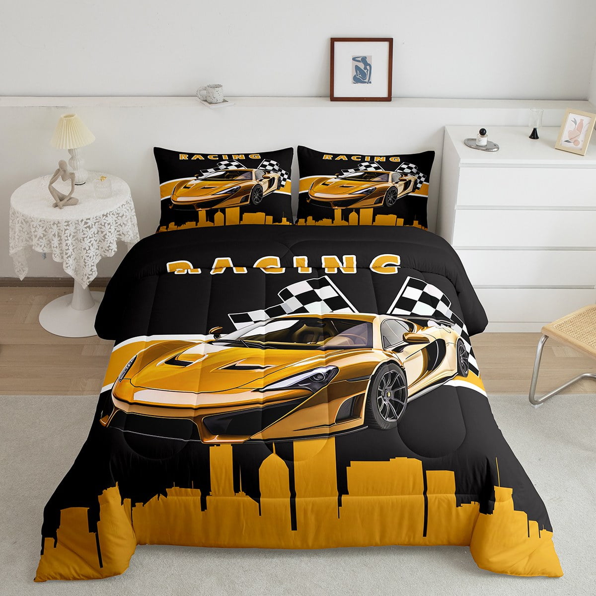 YST Boys Sports Comforter Set Twin for Kids Teens Sports Car Bedding Set, Cool Race Car Bedding