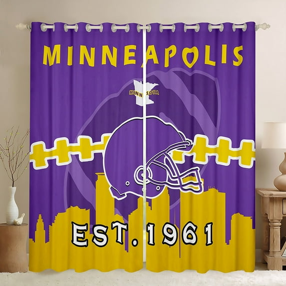 Sports Curtains 52x84 inch,Football Curtains Drapes Teens Adult,Orange Purple Rugby 30%-50% Blackout Curtains,American Football Window Treatments 2 Panels for Bedroom(Minnesota)