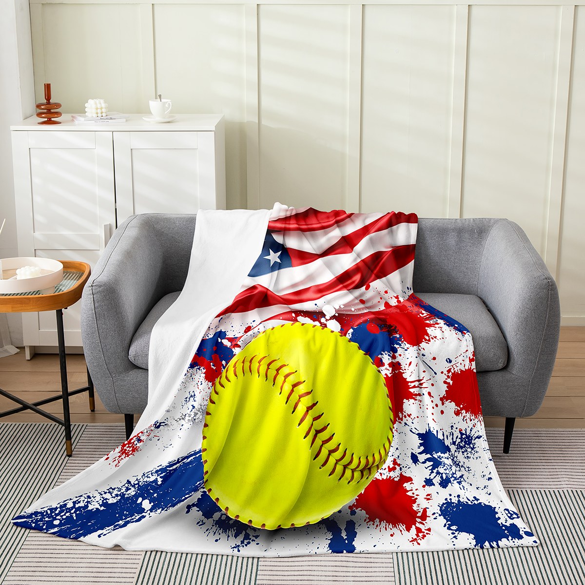 YST Boys Tennis Ball Fuzzy Blanket Queen 90x90, American Flag Blanket