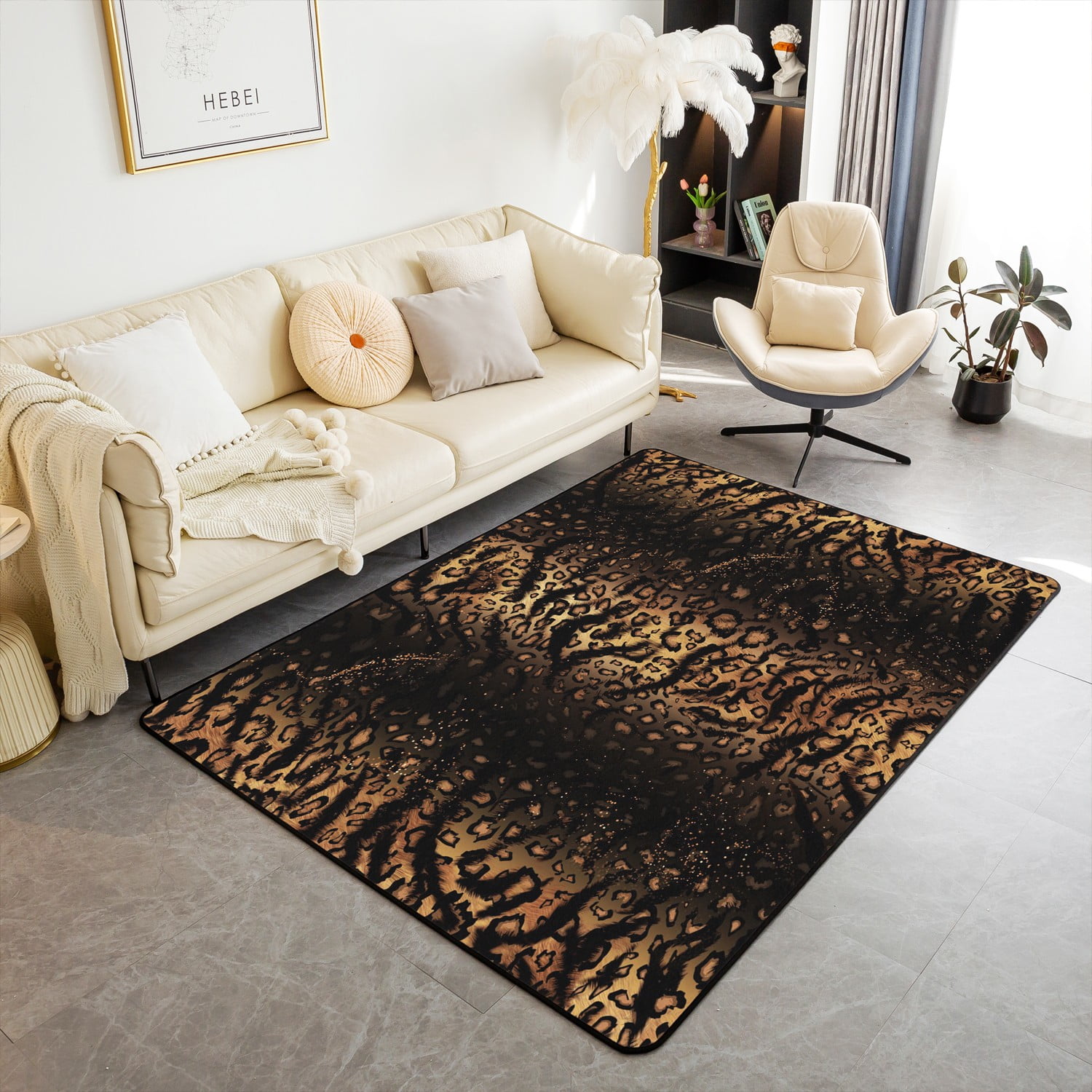 YST Brown Cheetah Print Area Rug for Men Teens,Kids Boys Leopard Accent