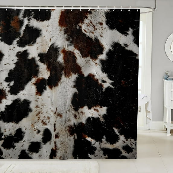 Brown Cowhide Shower Curtain Farm Animal Print Waterproof Bathroom Curtain,Milk Cow Bath Curtain Cow Print Shower Curtain Set,Farmhouse Wildlife Bathroom Accessories