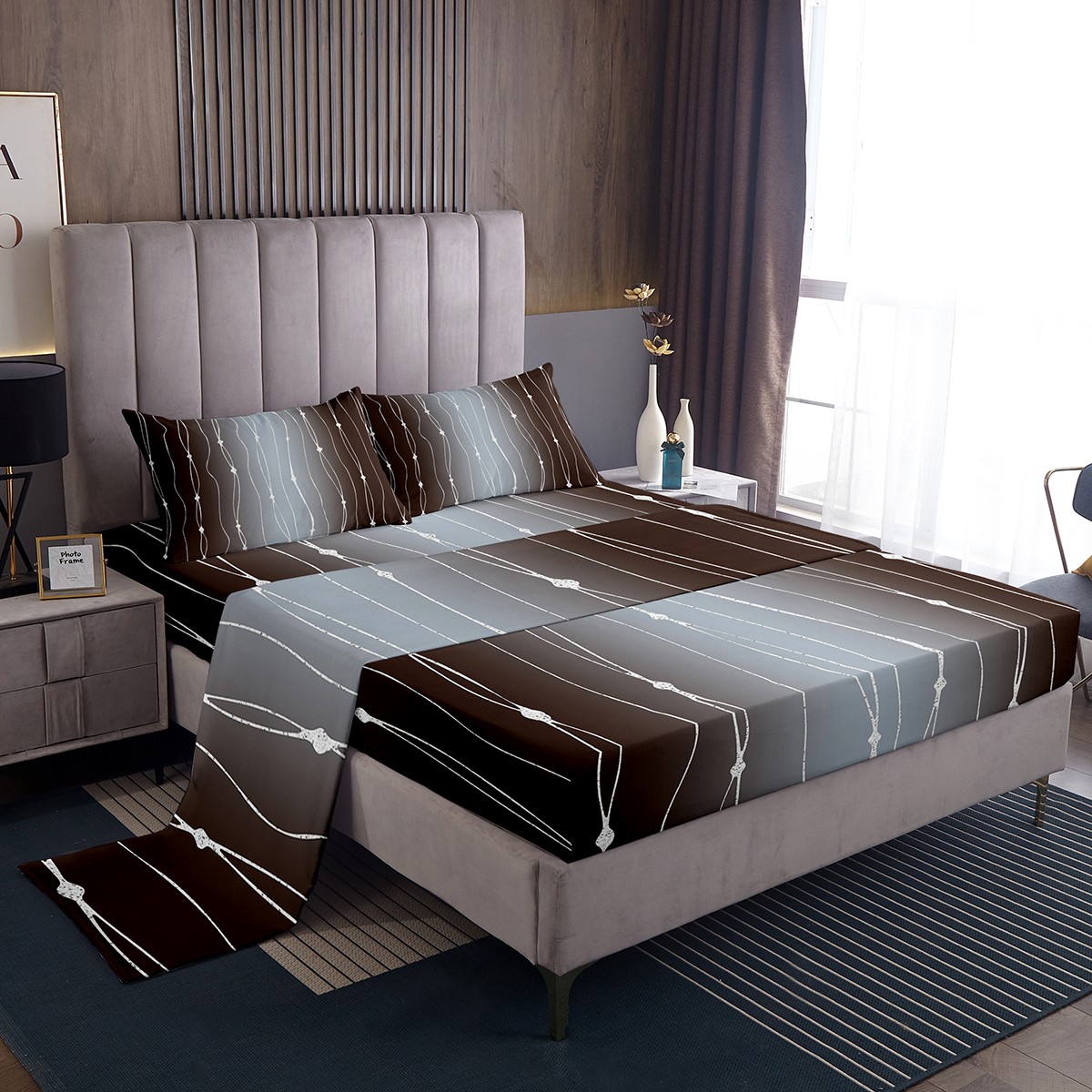 YST Brown and Grey Gradient Queen Sheet Set Gray Brown Watercolor ...