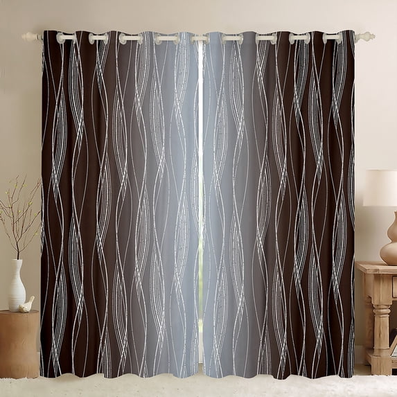 YST Brown Grey Window Curtains 52"Wx84"L Coffee Color Gray White Ombre Curtains & Drapes Abstract Gradient Blackout Curtains Geometric Silver Striped Curtains 2 Panels Bedroom Decor