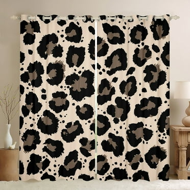 Brown Leopard Print Curtains & Drapes Cheetah Print 30%-50% Blackout Curtains, Wild Animal Curtains Safari Bedroom Curtains, Modern Abstract Art Window Drapes