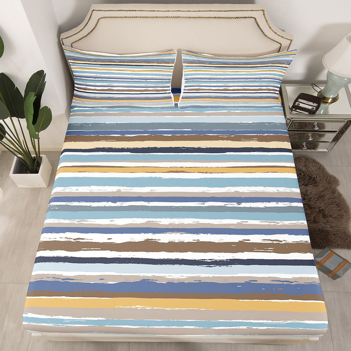 YST Brown Navy Beige Twin Fitted Sheet White Teal Grey Sheets