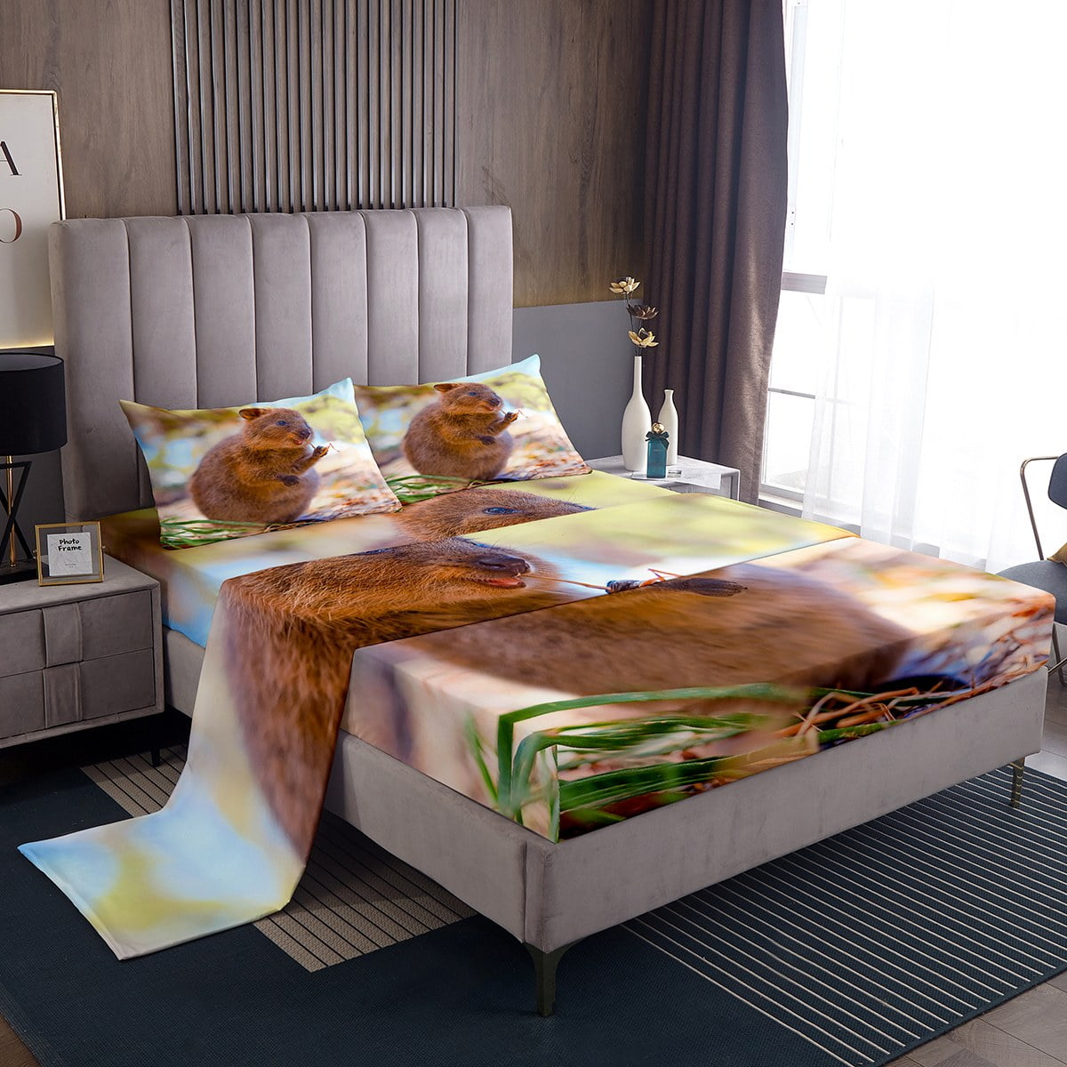 YST Brown Quokka Twin Sheet Set Kawaii Animal Sheets, Australian