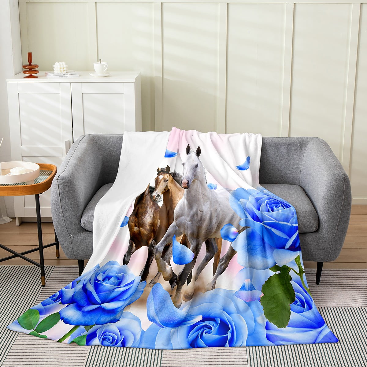 Neon Floral Horses Ultra-Soft Micro Fleece Blanket 40