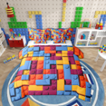 thumbnail image 1 of Erosebridal Building Blocks 7 Pcs Comforter Set Queen, Colorful Toy Bedding, 3D Rainbow Construction Brick Sheet Set Bed in A Bag Funny Patchwork Geometric Rectangle Quilt, 1 of 5
