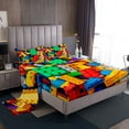 thumbnail image 1 of Building Blocks Bed Sheets Set King, Colorful Sheet Set , 3D Rainbow Construction Brick Sheets Funny Geometric Rectangle Flat Fitted Sheet, 1 of 5