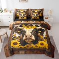 thumbnail image 1 of Bull Cattle Bed in a Bag Full Comforter Set 7 Piece,Yellow Sunflower Flowers Bedding Sets Rustic Farmhouse Barn Door Wild Animals Floral Sheet Set with Comforter Breathable,Brown, 1 of 5