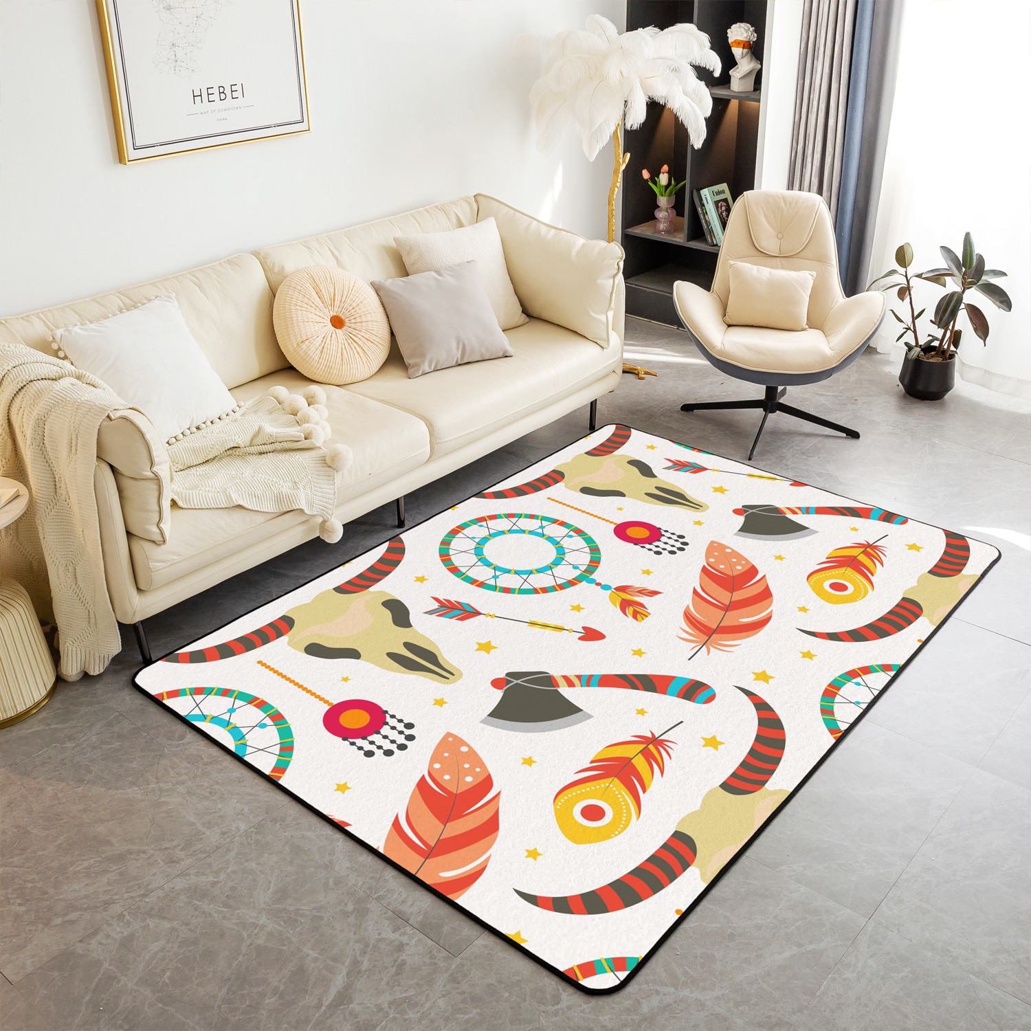 YST Bull Skull Western Area Rug,Exotic Dreamcatcher Carpet,Ethnic Tribe ...