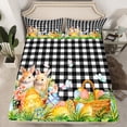 thumbnail image 1 of Bunnies Fitted Sheet Queen Size ,Spring Easter Theme Bed Sheets,Easter Eggs Bedding Set,Kawaii Rabbit Pet Animal Bed Set,Black White Buffalo Plaid Sheets, 1 of 5