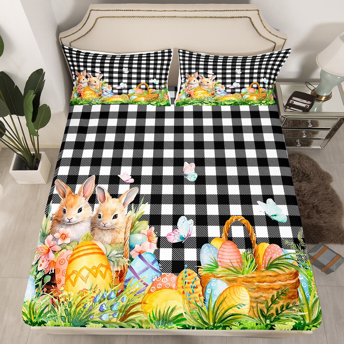 Happy Easter Crib Sheet – 52"x28" Fitted Mattress Cover With Bunny Print, Soft & Stretchy