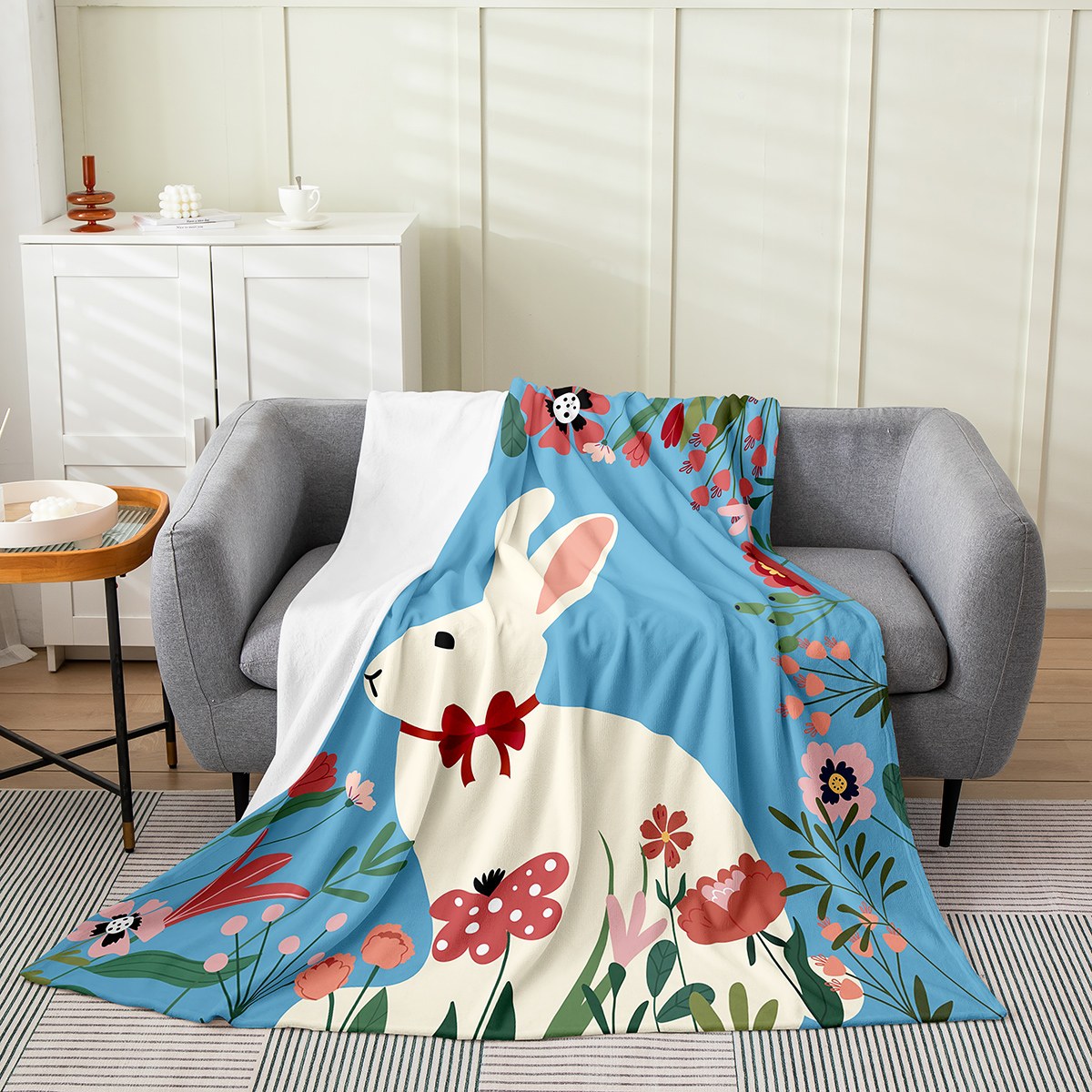 YST Bunny Throw Blanket Queen 90x90,Easter Rabbit Fleece Blanket for