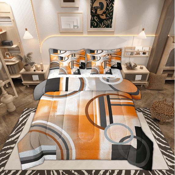 Burnt Orange Comforter Set Full 7 Piece,Geometric Black Gray Bedding,Watercolor Ombre Oil Painting Bed in a Bag,Contemporary Minimalist Artwork Down Comforter,Soft Reversible Duvet Insert