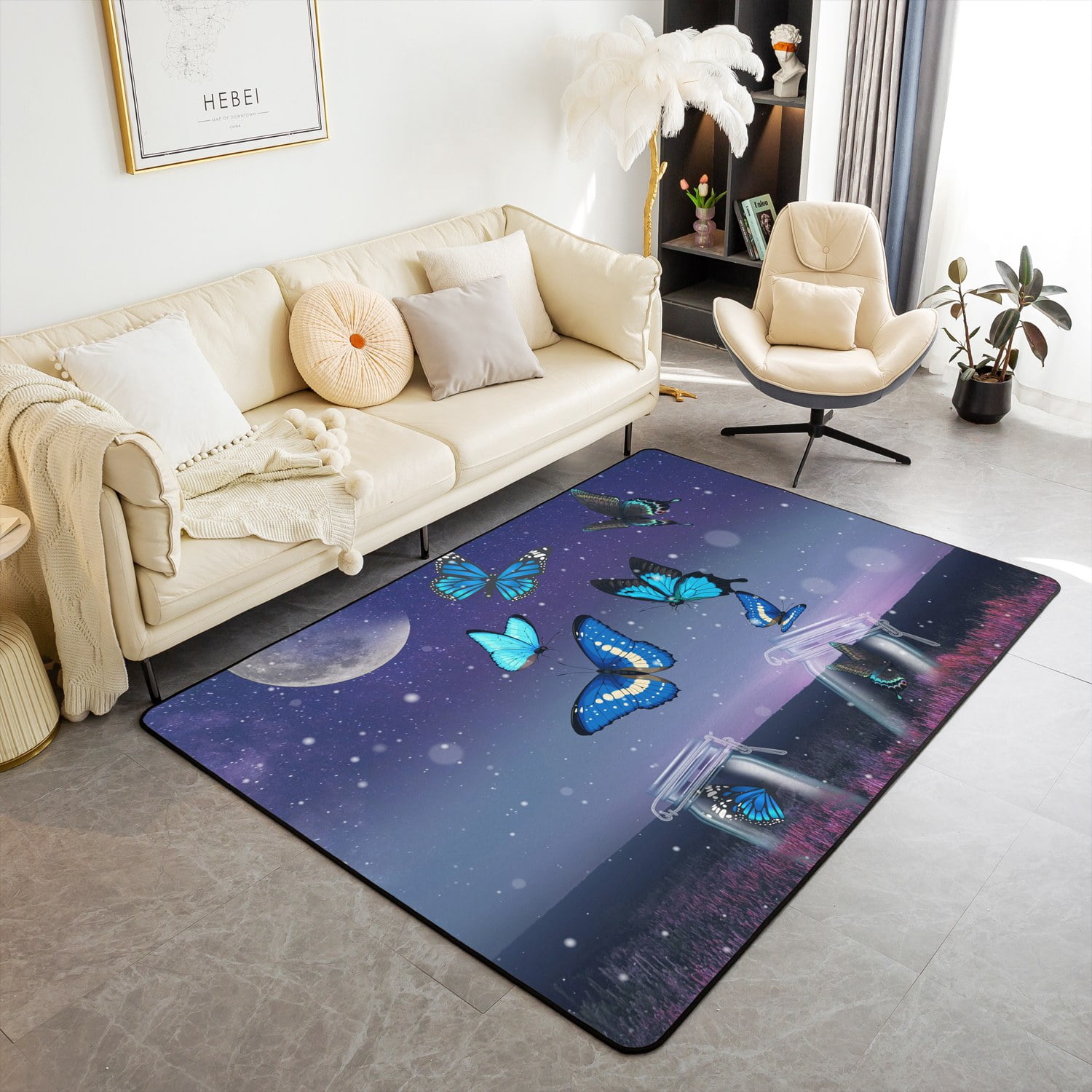 Erosebridal Butterfly Rug Women Couple,Galaxy Starry Sky Area Rug 5x7 ...