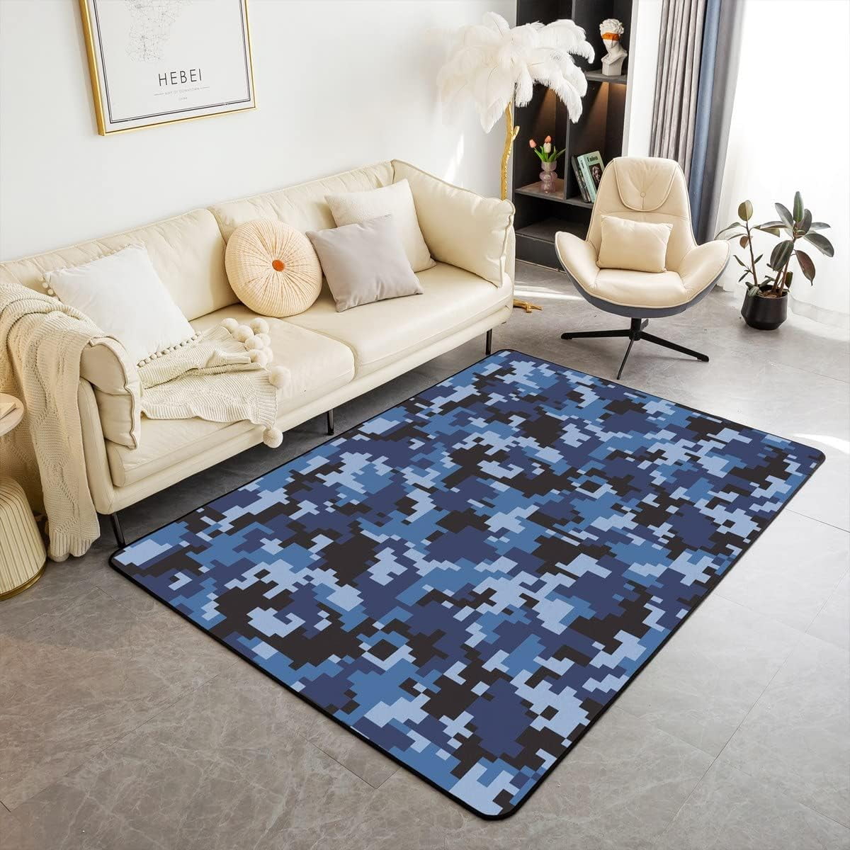 YST Camo Rug,Navy Blue Camouflage Area Rug for Kids Boys Girls Teens