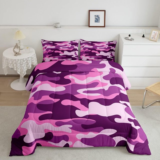 YST Camo Twin Bedding Set Pink Purple Camouflage Comforter Set for Boys