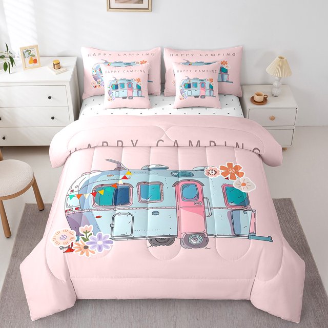 YST Camper 7 Pcs Comforter Set King Happy Camping Bedding for Kids